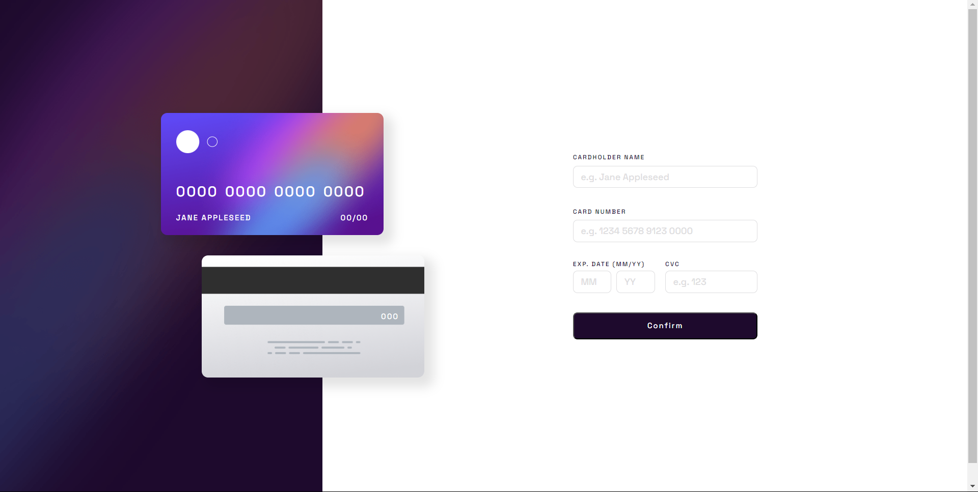 Card payment form project preview